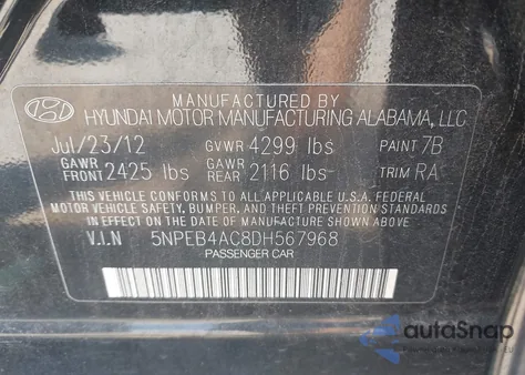 2013 Hyundai Sonata Gls from USA, damaged, VIN 5NPEB4AC8DH567968